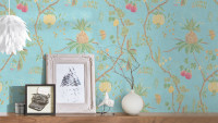 Papier peint vinyle bleu fleurs de campagne et nature Paradise Garden 195