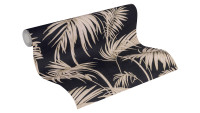 Papier peint en vinyle Metropolitan Stories Lola - Paris Livingwalls Modern Palm Leaves Metallic Pink Black 191