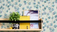 Papier peint vinyle Greenery A.S. Création country style eucalyptus blanc bleu 444