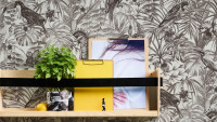 Papier peint en vinyle Greenery A.S. Création country style feuilles de palmier gris blanc noir 105