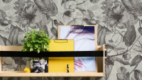 Papier peint vinyle Greenery A.S. Création country style hibiscus plantes gris blanc noir 163