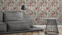 Papier peint vinyle Greenery A.S. Création country style hibiscus plantes vert rose gris 164