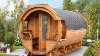 planeo sauna tonneau Premium Svenja 2 monté sur thermowood
