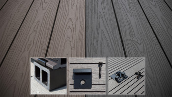 planeo CoEXWood Kit complet de terrasse en WPC Plancher massif - gris/ciment structuré