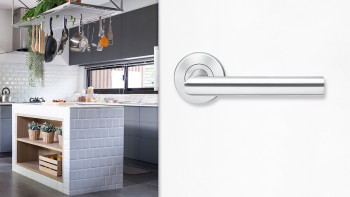 Poignée de porte E300D en acier inoxydable mat - salle de bain avec kliprosettes