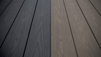 planeo CoEXWood Lame de terrasse WPC massif enrobé - gris anthracite/gris brun 3m structuré