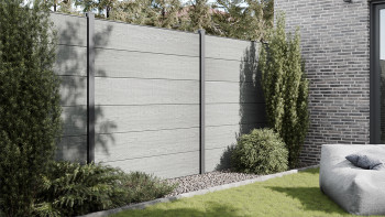planeo Gardence Simply - Clôture PVC à emboîter Carré Grey Ash Cut Oak 180x180 cm