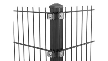 Poteau d'angle de type P anthracite pour clôture à double maille - hauteur de la clôture 1630 mm