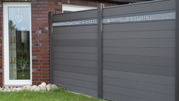 planeo Solid - Panneau design de clôture Alu15 gris pierre