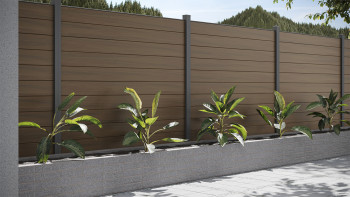 Clôture planeo Gardence WPC - Noyer co-ex y compris insert design au choix 180 x 180 cm