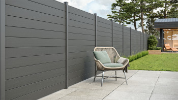 Clôture planeo Gardence WPC - Anthracite avec insert design au choix 180 x 180 cm