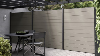 Clôture planeo Gardence WPC - Gris avec insert design au choix 180 x 180 cm