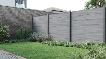 planeo Clôture WPC Gardence XL - gris pierre co-ex incl. insert design au choix 180 x 180 cm