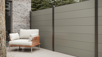 planeo Clôture WPC Gardence XL - Gris avec insert design au choix 180 x 180 cm