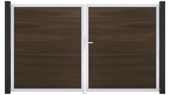 planeo Gardence Strong XL - Porte composite DIN droite 2 vantaux noyer co-ex avec cadre aluminium argenté