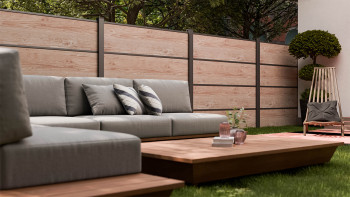 planeo Gardence Resistant - Clôture à emboîter HPL aspect bois 180 x 183 cm