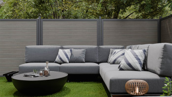 planeo Gardence Simply Guard - Clôture de jardin en PVC Monument Oak avec cadre en aluminium anthracite 180 x 180 cm