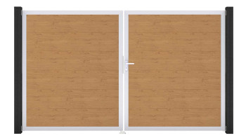 planeo Gardence Simply - Porte PVC DIN droite 2 vantaux chêne cendré naturel avec cadre aluminium argenté