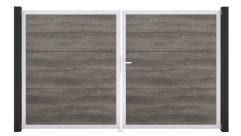 planeo Gardence Simply - Porte PVC DIN droite 2 vantaux Monument Oak avec cadre aluminium argenté