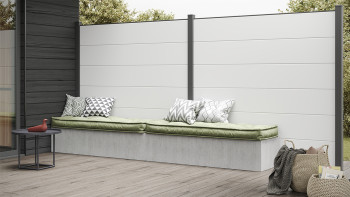 Clôture à emboîter planeo Gardence en PVC - Blanc avec insert design au choix 180 x 180 cm