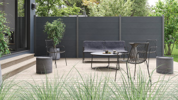 Clôture PVC planeo Gardence - Gris anthracite avec élément design au choix 180 x 180 cm
