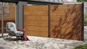 Clôture à emboîter planeo Gardence en PVC - Golden Oak sans ou avec choix du design 180 x 180 cm