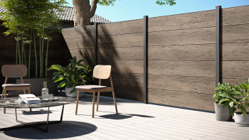 Clôture à clipser planeo Gardence en PVC - Monument Oak avec insert design au choix 180 x 180 cm