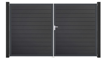 planeo Gardence Simply Small - Porte en PVC - DIN droite 2 vantaux gris anthracite avec cadre aluminium anthracite | DB703 300 x 180 cm