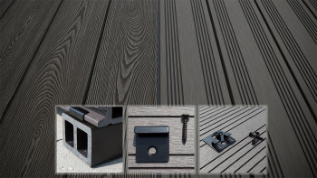 planeo SolidWood Kit complet de terrasse en WPC Planche massive - gris foncé français/structuré