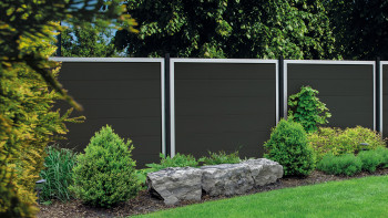 planeo Viento - clôture de jardin carrée gris anthracite avec cadre en aluminium argenté